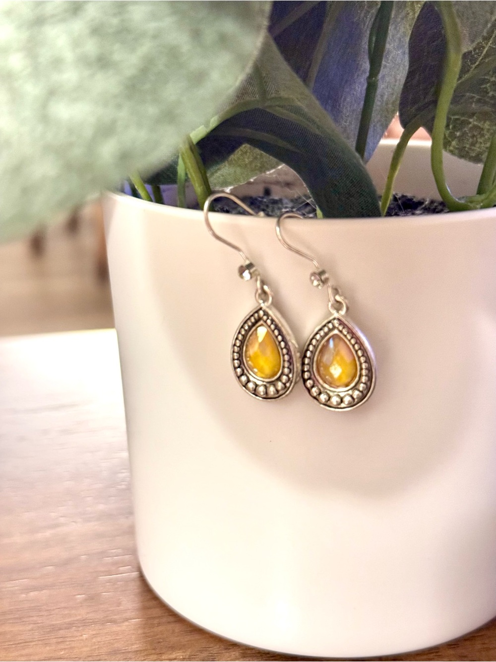 Vintage AVON Yellow Teardrop Dangle Earrings - Women Jewelry
